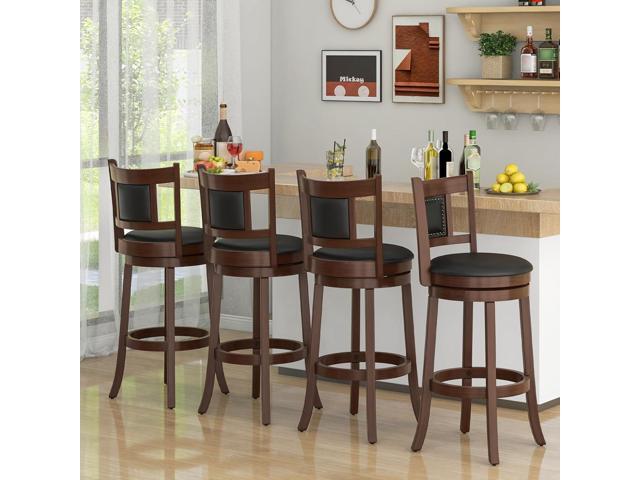 COSTWAY Bar Stools Set of 4, 30.5 Swivel Upholstered Bar Height Bar Stool w/Curved Backrest & Cushioned Seat, Solid Rubber Wood Legs & Resting...