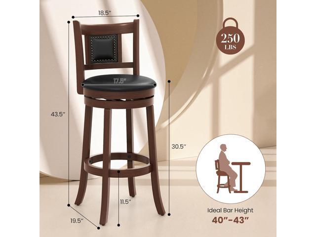 COSTWAY Bar Stools Set of 4, 30.5 Swivel Upholstered Bar Height Bar Stool w/Curved Backrest & Cushioned Seat, Solid Rubber Wood Legs & Resting...