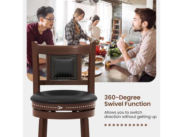 COSTWAY Bar Stools Set of 4, 30.5 Swivel Upholstered Bar Height Bar Stool w/Curved Backrest & Cushioned Seat, Solid Rubber Wood Legs & Resting...