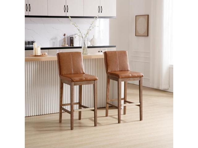Kmax 30 Inch Bar Stools Set of 2, Farmhouse Upholstered Bar Stools with Back Support Rustic Wooden White Armless Barstools for Bar Club Pub -...