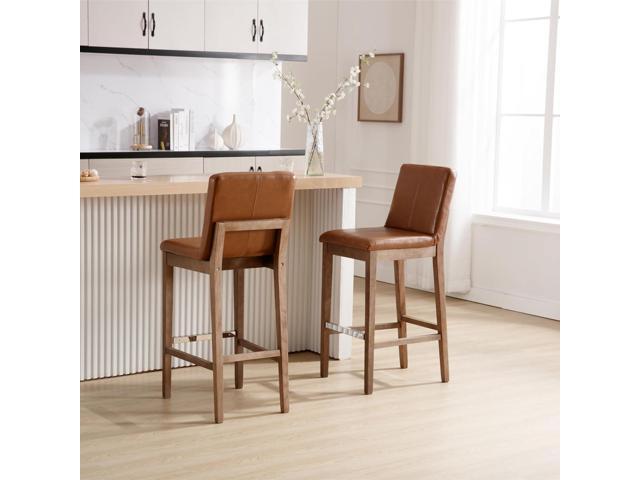 Kmax 30 Inch Bar Stools Set of 2, Farmhouse Upholstered Bar Stools with Back Support Rustic Wooden White Armless Barstools for Bar Club Pub -...