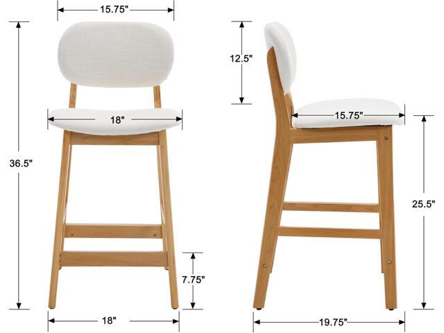 EALSON Counter Height Bar Stools Set of 2 Farmhouse Barstools with Back Mid Century Modern Wood Bar Chairs Comfortable Linen Upholstered Kitchen...