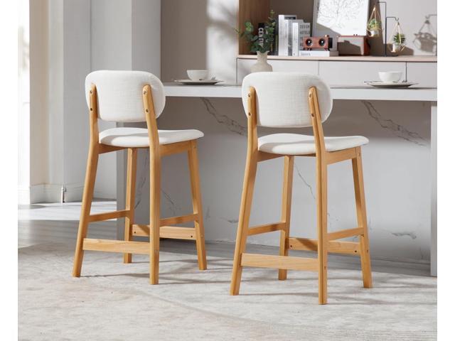 EALSON Counter Height Bar Stools Set of 2 Farmhouse Barstools with Back Mid Century Modern Wood Bar Chairs Comfortable Linen Upholstered Kitchen...