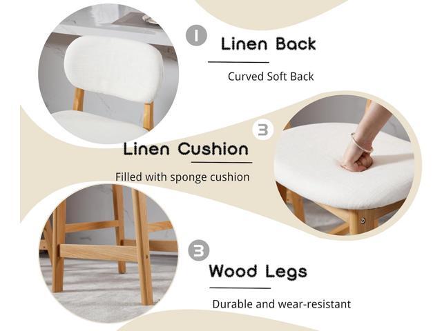 EALSON Counter Height Bar Stools Set of 2 Farmhouse Barstools with Back Mid Century Modern Wood Bar Chairs Comfortable Linen Upholstered Kitchen...