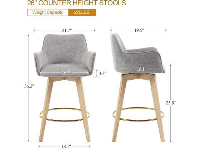 ONEVOG Bar Stools Set of 2, Counter Height Island Chairs with Back, Arms, Metal Footrest and Solid Wood Legs, 26' Modern Swivel Barstools,...