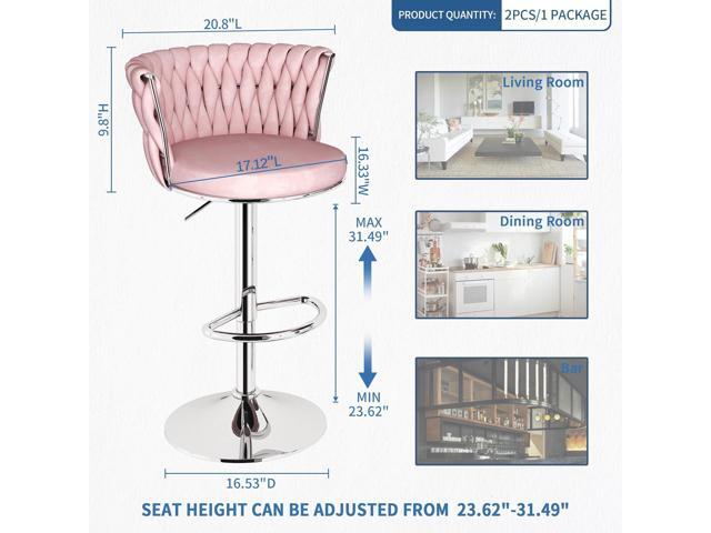 AWQM Velvet Bar Stools Set of 2,Counter Height Barstools Adjustable Kitchen Island Chairs,Swivel Barstool Upholstered Counter Bar Chairs with Back...