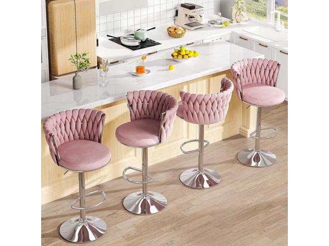 AWQM Velvet Bar Stools Set of 2,Counter Height Barstools Adjustable Kitchen Island Chairs,Swivel Barstool Upholstered Counter Bar Chairs with Back...