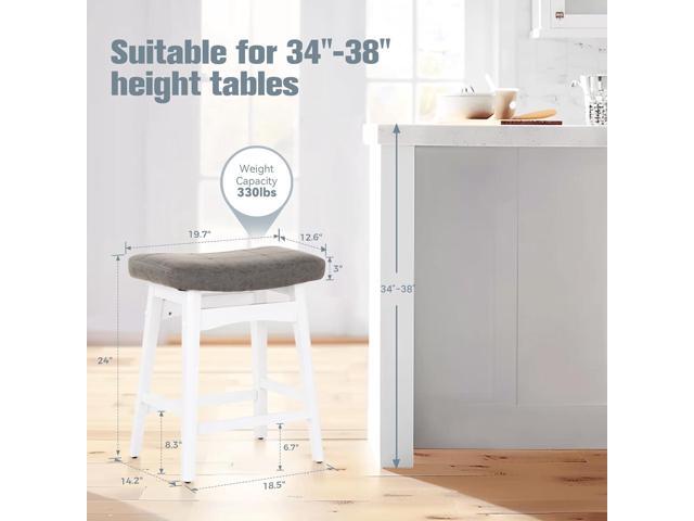 White Solid Wood Bar Stools Set of 4 for Kitchen Counter Height Barstools with Faux Leather Saddle Seat Farmhouse Upholstered Stools for 34'-38'...