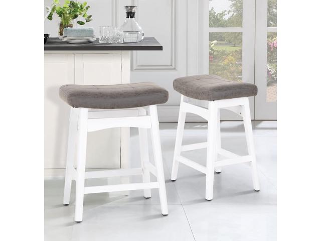White Solid Wood Bar Stools Set of 4 for Kitchen Counter Height Barstools with Faux Leather Saddle Seat Farmhouse Upholstered Stools for 34'-38'...