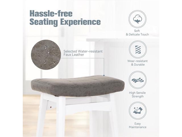 White Solid Wood Bar Stools Set of 4 for Kitchen Counter Height Barstools with Faux Leather Saddle Seat Farmhouse Upholstered Stools for 34'-38'...