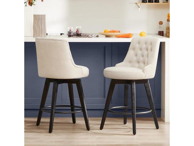 Watson & Whitely Modern Swivel Bar Stools, Performance Fabric Upholstered Counter Height Bar Stool with Back, Solid Wood Legs, 26' H Seat, Set of...