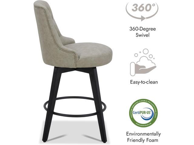 Watson & Whitely Modern Swivel Bar Stools, Faux Leather Upholstered Counter Height Bar Stools with Back, Solid Wood Legs, 26' H Seat, Set of 2,...