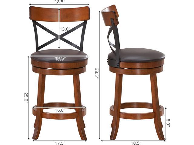 COSTWAY Bar Stool Set of 2, 360-Degree Swivel Solid Wood Stools with Soft Cushion & Backrest, 25Height Kitchen Counter Bar Stools for Kitchen...