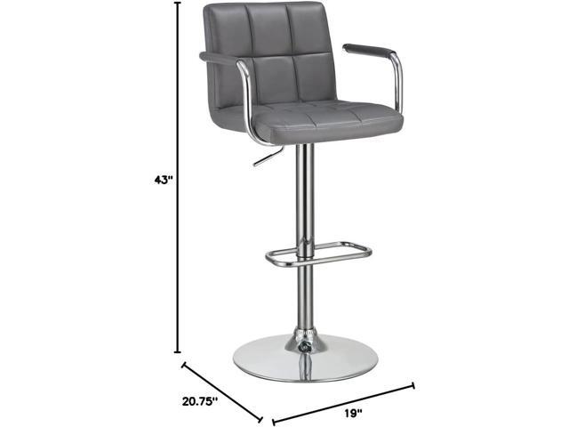 Coaster Home Furnishings Modern Mid-Back Adjustable Height Pub Chair Swivel Bar Stool Barstool with Armrests PU Leather with Chrome Base, Gray