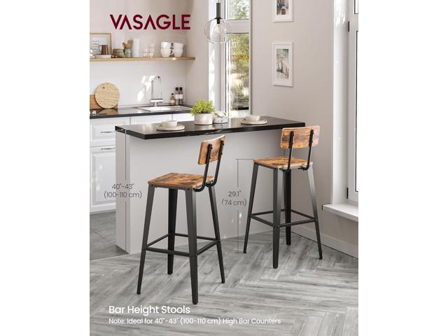 VASAGLE Set of 2 Bar Stools, Bar Height Stools, 29.1 Inches Tall Barstools with Back, Counter Bar Chairs for Kitchen Island, Steel Frame,...