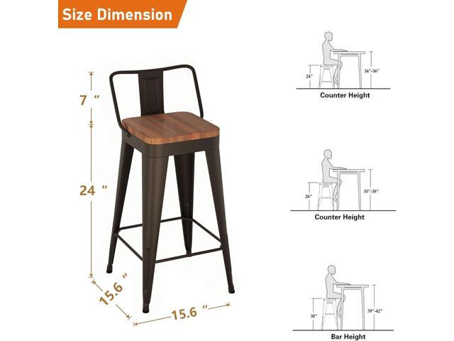 Bar Stools Set of 4 Metal Bar Stool Counter Height Bar Stools Rusty, Modern 24' Bar Chairs with Back and Wooden Seat Bar Stool Counter Height