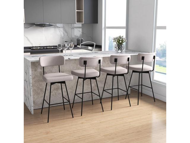 COSTWAY Bar Stools Set of 4, 29 Upholstered Bar Height Chairs with Back, 360° Swivel Bar Chairs with Heavy-Duty Metal Legs and Footrests, Fabric...