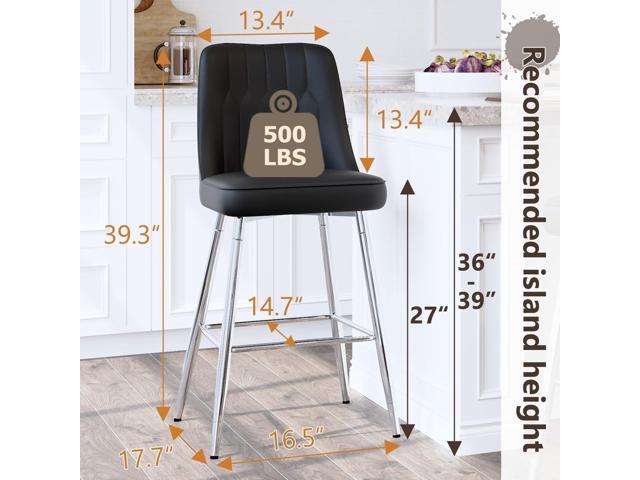 Bar Stools Set of 2,Counter Height Bar Stools with Back,Modern Faux Leather Kitchen Stools,27'Black Barstools with Stable Metal Leg,Armless Counter...