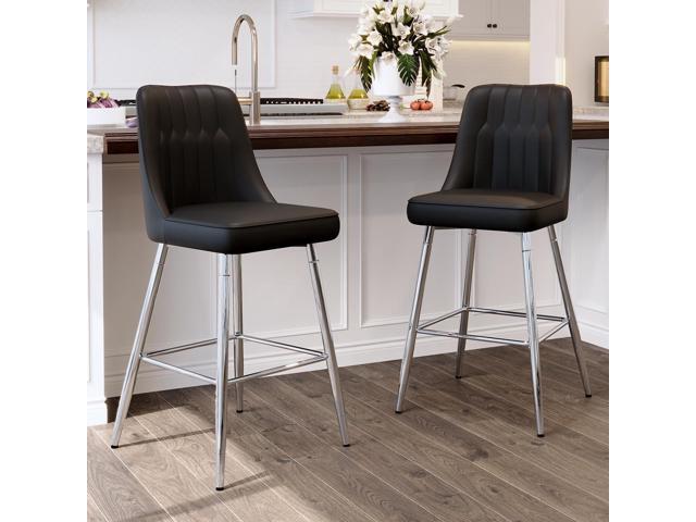 Bar Stools Set of 2,Counter Height Bar Stools with Back,Modern Faux Leather Kitchen Stools,27'Black Barstools with Stable Metal Leg,Armless Counter...