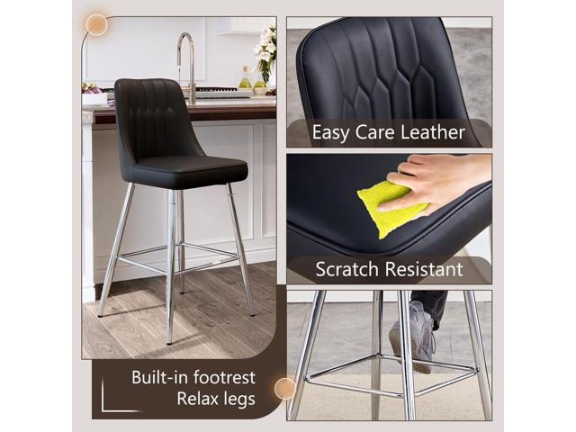 Bar Stools Set of 2,Counter Height Bar Stools with Back,Modern Faux Leather Kitchen Stools,27'Black Barstools with Stable Metal Leg,Armless Counter...