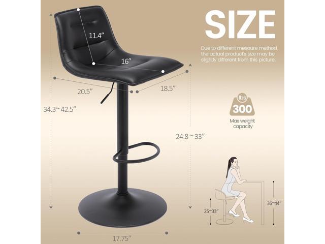 Brage Living Adjustable Bar Stools Set of 2, Modern PU Leather Swivel Counter Height Barstools with Back, Armless Airlift Curved Bar Chairs for...