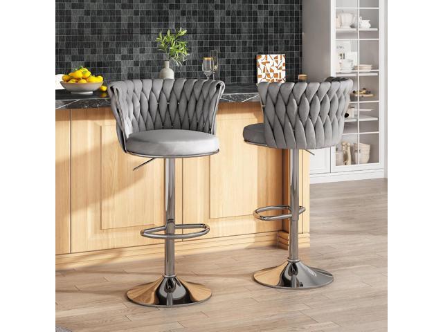 Lamerge Velvet Bar Stools Set of 4,Modern Swivel Bar Chairs Counter Height Bar Stool,Adjustable Barstools with High Backrest,Upholstered Kitchen...