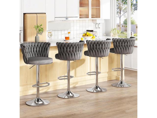 Lamerge Velvet Bar Stools Set of 4,Modern Swivel Bar Chairs Counter Height Bar Stool,Adjustable Barstools with High Backrest,Upholstered Kitchen...