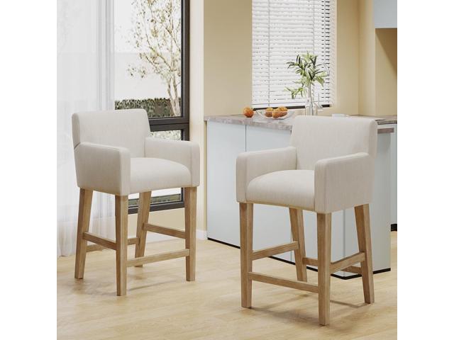 Christopher Knight Home Armga Upholstered 26 inch Counter Stools - Beige/Weathered Natural (Set of 2)