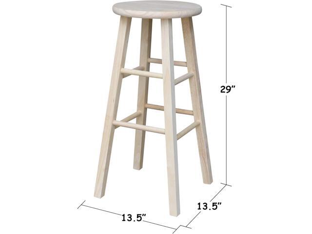 IC International Concepts Round Top Stool Solid Parawood, 29' H, W x 13.5' D x, 225 lb Wt. Capacity, Kitchen/Dining, Fully Assembled, DIY,...