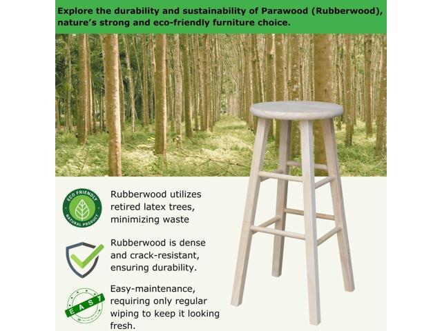 IC International Concepts Round Top Stool Solid Parawood, 29' H, W x 13.5' D x, 225 lb Wt. Capacity, Kitchen/Dining, Fully Assembled, DIY,...