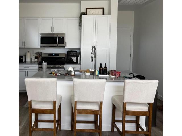 DAGONHIL 24 Inches Counter Height Bar Stools Set of 4, Upholstered Barstools with Wood Legs, Island Chairs for Kitchen Counter, Towel Cloth (Beige)