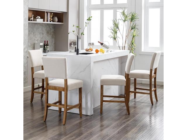 DAGONHIL 24 Inches Counter Height Bar Stools Set of 4, Upholstered Barstools with Wood Legs, Island Chairs for Kitchen Counter, Towel Cloth (Beige)