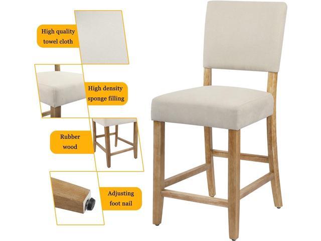 DAGONHIL 24 Inches Counter Height Bar Stools Set of 4, Upholstered Barstools with Wood Legs, Island Chairs for Kitchen Counter, Towel Cloth (Beige)
