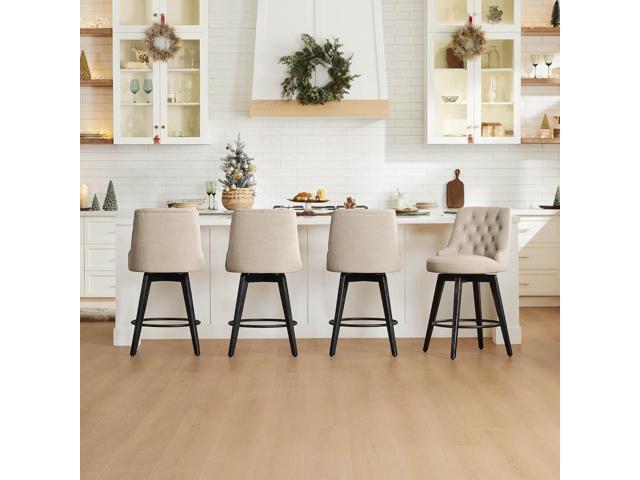 Watson & Whitely Modern Swivel Bar Stools, Performance Fabric Upholstered Counter Height Bar Stool with Back, Solid Wood Legs, 26' H Seat, Set of...