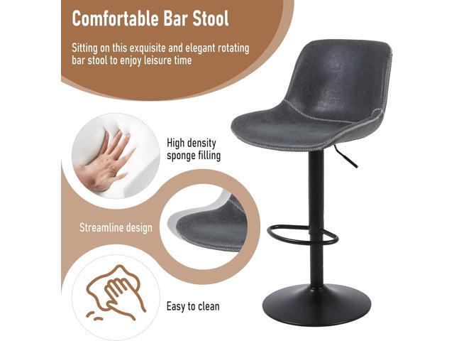 Bar Stools Set of 2, Swivel Counter Height Barstools with Back, Adjustable Bar Chairs, Tall Armless PU Leather Kitchen Island Stool (Black)