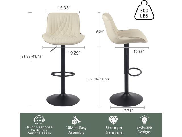 YOUTASTE Bar Stools Set of 2 for Kitchen Island, Beige Faux Leather Upholstered Adjustable Swivel Barstools with Back, Modern Tall Counter Height...