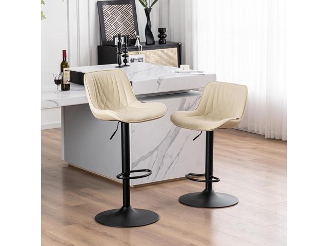 YOUTASTE Bar Stools Set of 2 for Kitchen Island, Beige Faux Leather Upholstered Adjustable Swivel Barstools with Back, Modern Tall Counter Height...