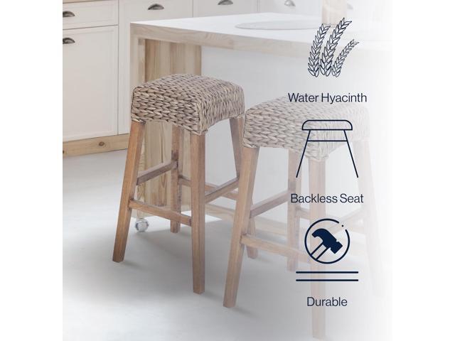 JONATHAN Y BSL1101A Maui 29.5' Rustic Bohemian Hyacinth/Wood Backless Bar Stool for Home, Kitchen, Dining Room, Workspaces, Cafes and Resturants,...