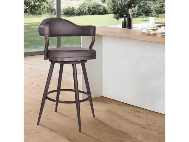 Armen Living Justin Modern Farmhouse 30' Seat Height Swivel Vintage Brown Faux Leather Bar Stool with Brown Metal Legs for Kitchen Island Counter