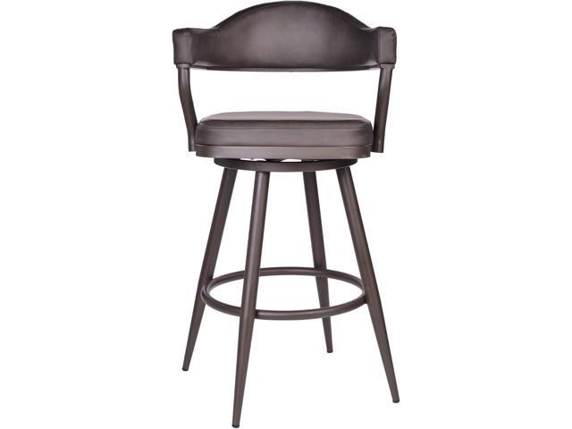 Armen Living Justin Modern Farmhouse 30' Seat Height Swivel Vintage Brown Faux Leather Bar Stool with Brown Metal Legs for Kitchen Island Counter