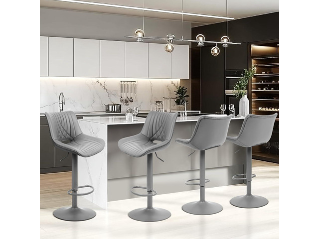 Bar Stools Set of 4, Adjustable Counter Height Bar Stools with Open Back and Footrest, Premium Faux PU Leather, Modern Upholstered Swivel Barstool...