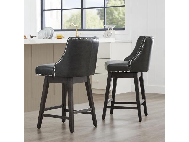 CHITA Counter Height Swivel Bar Stools Set of 2, FSC Certified Upholstered Counter Stools, Modern Swivel Barstools with Wood Legs for Kitchen...