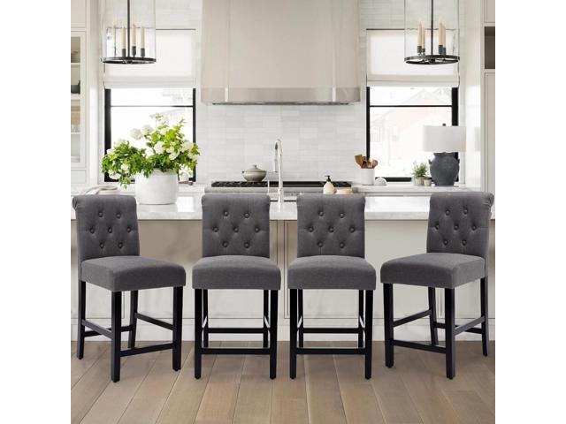 LSSPAID Bar Stools Set of 4, 24 Inch Counter Height Chairs, Upholstered Fabric Padded Kitchen Island Wood Barstools with Button Tufted Backrest and...