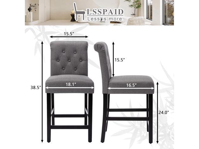LSSPAID Bar Stools Set of 4, 24 Inch Counter Height Chairs, Upholstered Fabric Padded Kitchen Island Wood Barstools with Button Tufted Backrest and...