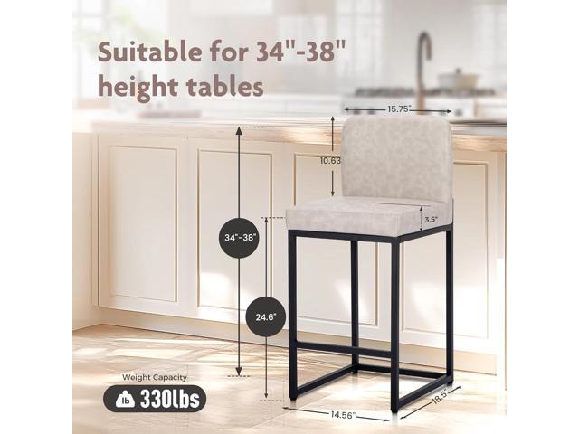 ALPHA HOME 24 Bar Stools Set of 1 Counter Height Bar Stool Pu Leather Kitchen Modern Bar Stools with Backrest Upholstered Footrest Sturdy Chromed...