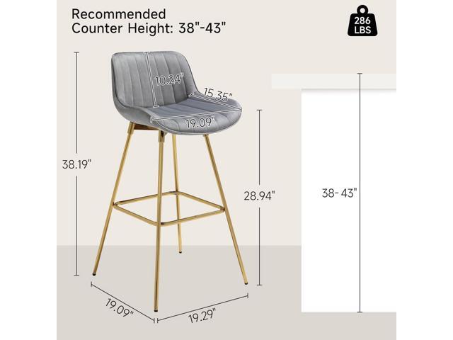 Zouron Swivel Bar Stools Set of 2 for Kitchen, 29' Counter Height Bar Chairs with Back Tall Barstools Velvet Kitchen Island Stools with Gold-Plated...