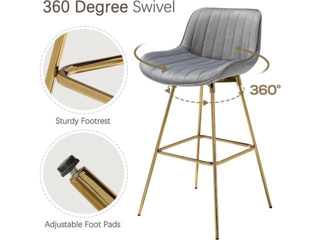 Zouron Swivel Bar Stools Set of 2 for Kitchen, 29' Counter Height Bar Chairs with Back Tall Barstools Velvet Kitchen Island Stools with Gold-Plated...