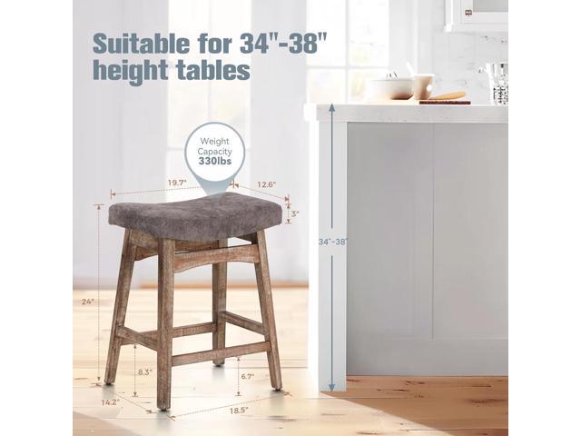 Solid Wood Bar Stools Set of 2 for Kitchen Counter Height Barstools with Fabric Saddle Seat Farmhouse Rustic Upholstered Stools for 34'-38' Counter...