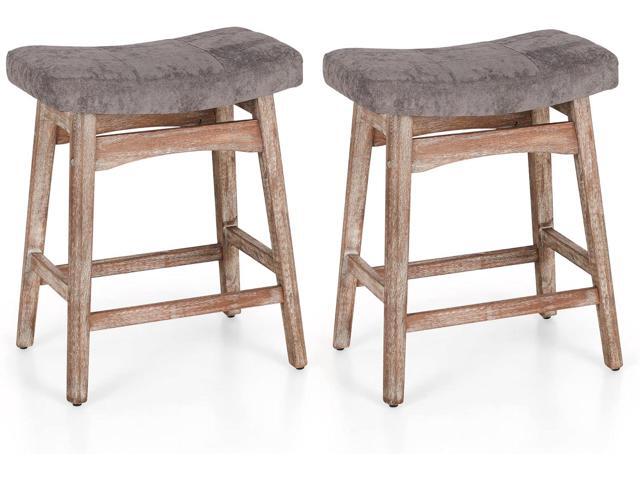 Solid Wood Bar Stools Set of 2 for Kitchen Counter Height Barstools with Fabric Saddle Seat Farmhouse Rustic Upholstered Stools for 34'-38' Counter...