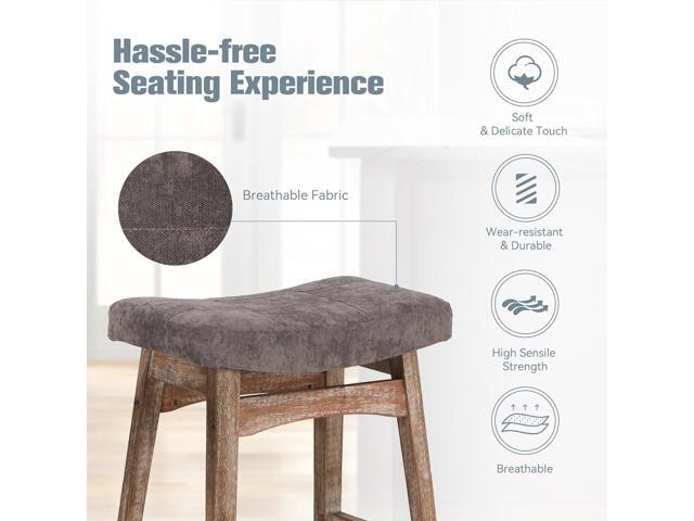 Solid Wood Bar Stools Set of 2 for Kitchen Counter Height Barstools with Fabric Saddle Seat Farmhouse Rustic Upholstered Stools for 34'-38' Counter...